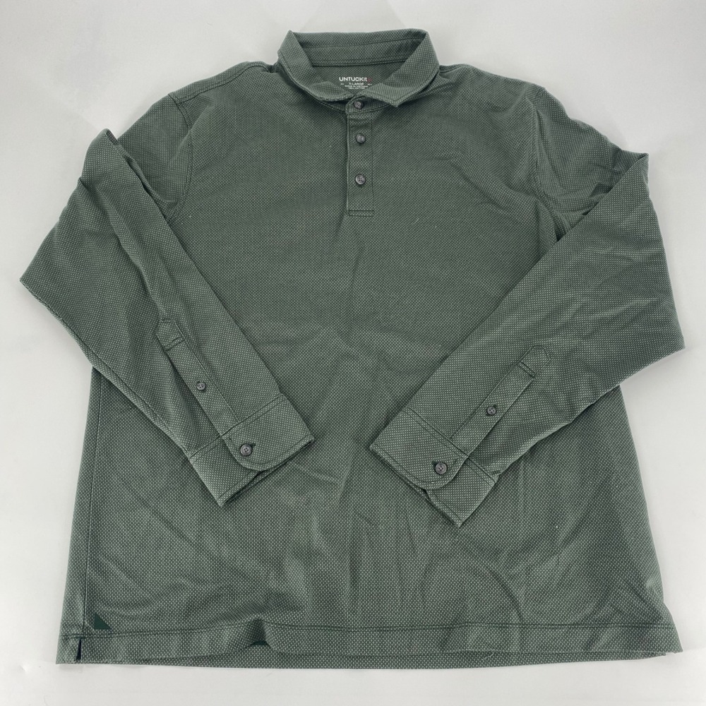 UNTUCKit Mens X Large Green Textured Long Sleeve Polo Shirt Cotton